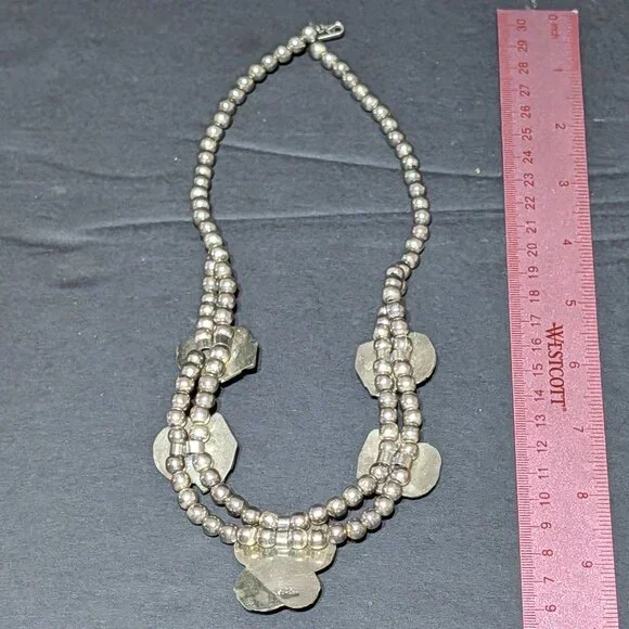 Lg Estate 1960s Native Mexican Malachite Dbl Strand Sterling Silver 18" Necklace - Picture 4 of 4